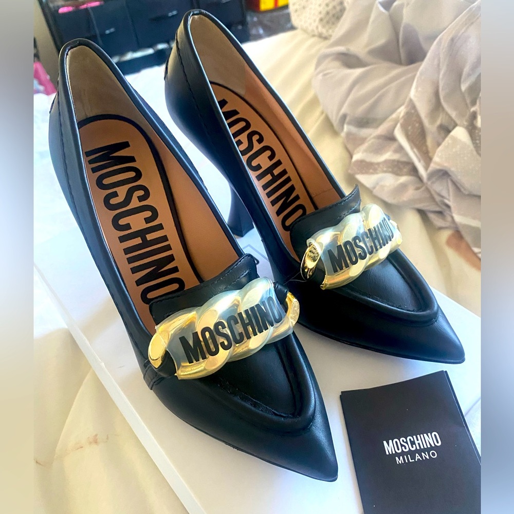 MOSCHINO heels, black leather , size 38